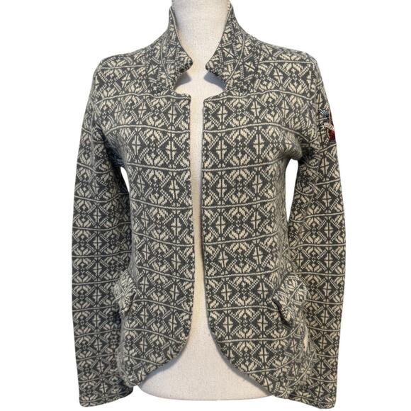 Odd Molly Knit Blazer Sweater Jacket Nordic Print Embroidered Gray White 6 - Picture 1 of 10